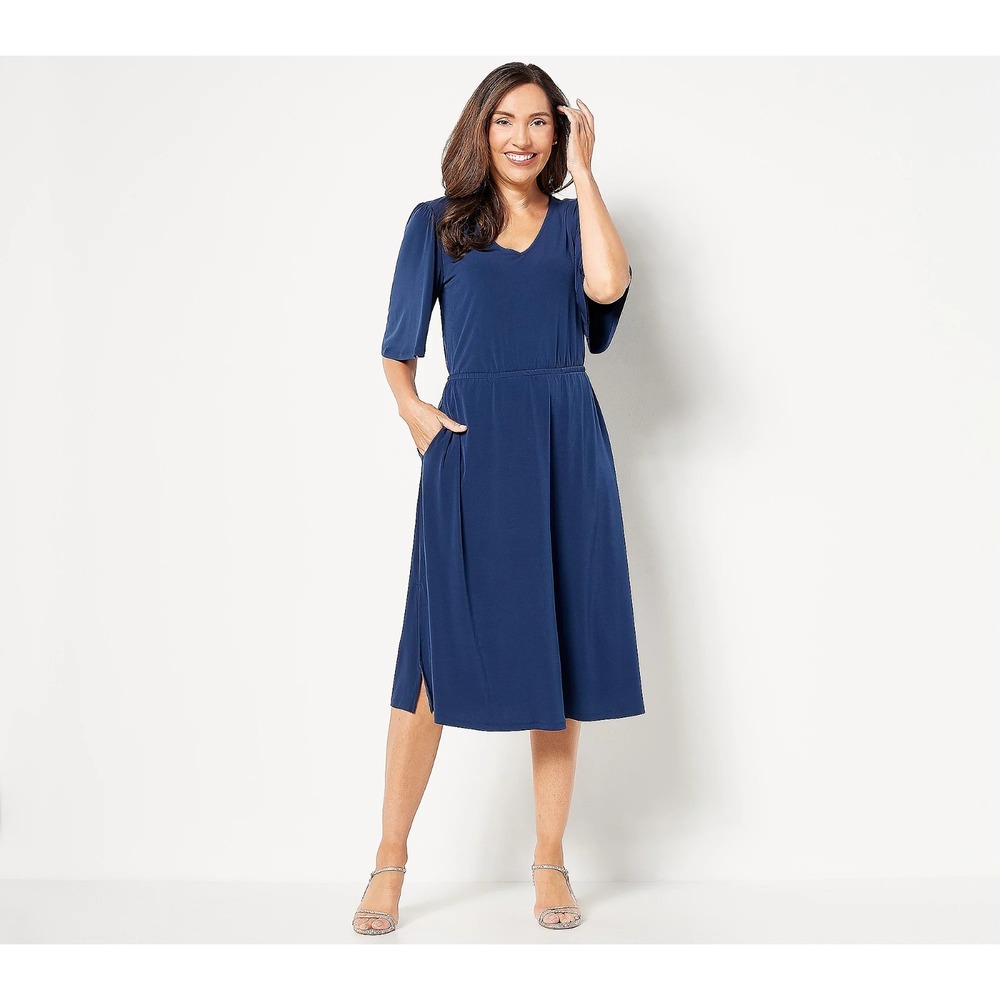 Girl With Curves Tall Knit Midi Dress with Flutter Sleeve Midnight Blue‎ Tall XL